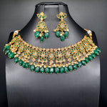 Beautiful Imitation Gold AD And Emeralds With Green monalisa Beads Choker With Earrings