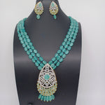 Beautiful AD And Mint Green Stone Multi Strand Mint Monalisa beads Set With Earrings