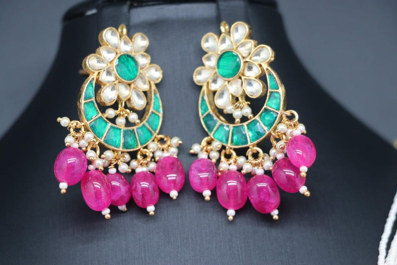 Beautiful Pearl And Multi Stone Chandbali Jadav kundan Set With Earrings