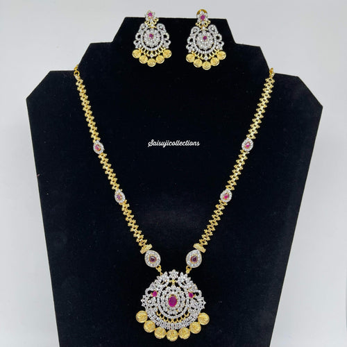 Beautiful Imitation Gold Chain With Diamond Finish Locket and Earrings-Saisuji Collections-C-Imitation Gold,Laxmi,Multi Stone,Nakshi,Necklace,Necklaces
