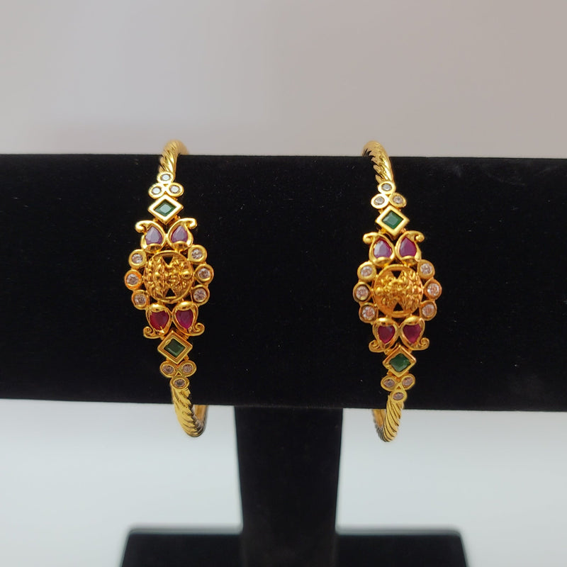 Beautiful Gold Polish Multistone Lakshmi 2 Piece kada Size 2.4