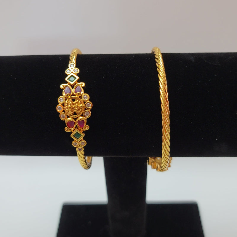 Beautiful Gold Polish Multistone Lakshmi 2 Piece kada Size 2.4