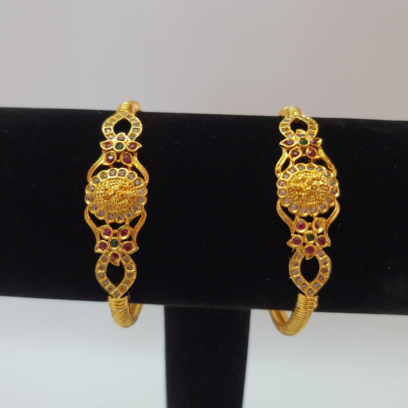 Beautiful Gold Polish Multistone Lakshmi 2 Piece kada Size 2.4