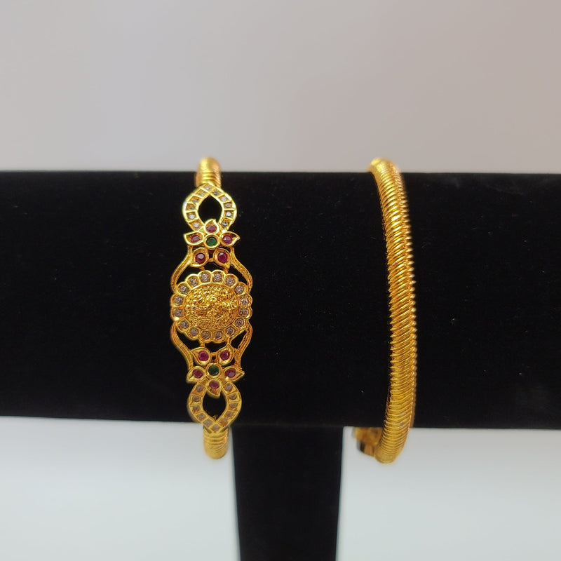 Beautiful Gold Polish Multistone Lakshmi 2 Piece kada Size 2.4