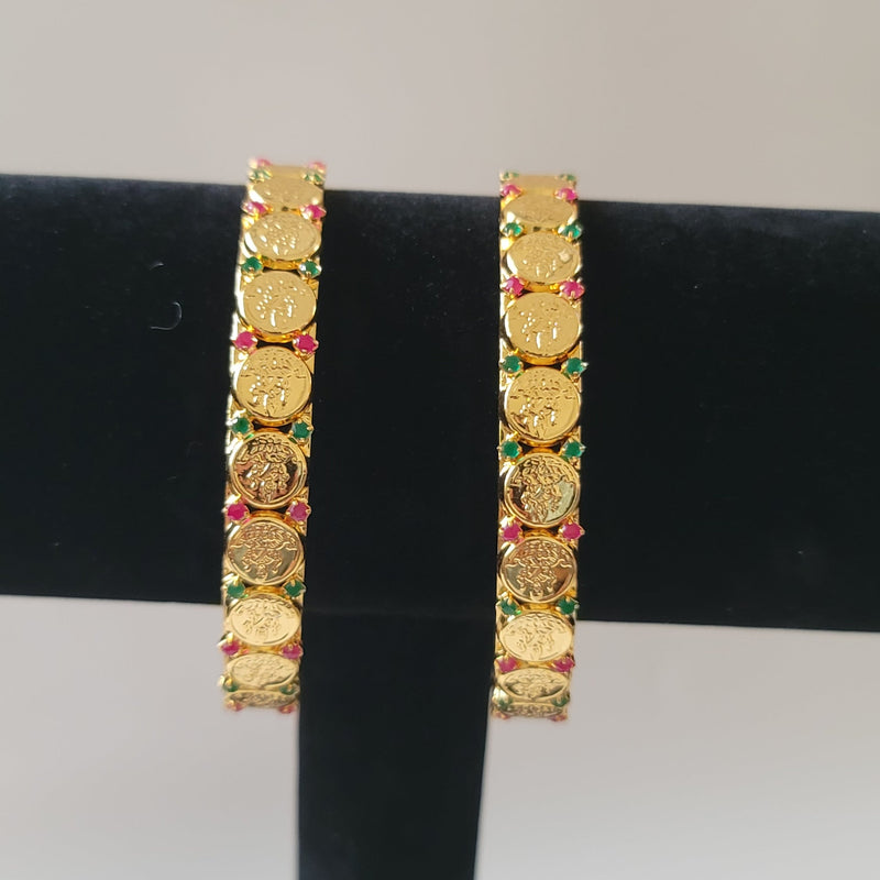 Beutiful Lakshmi Kasu Multi Stone 2 Piece Bangles Size 2.4 2.6 2.8 2.10