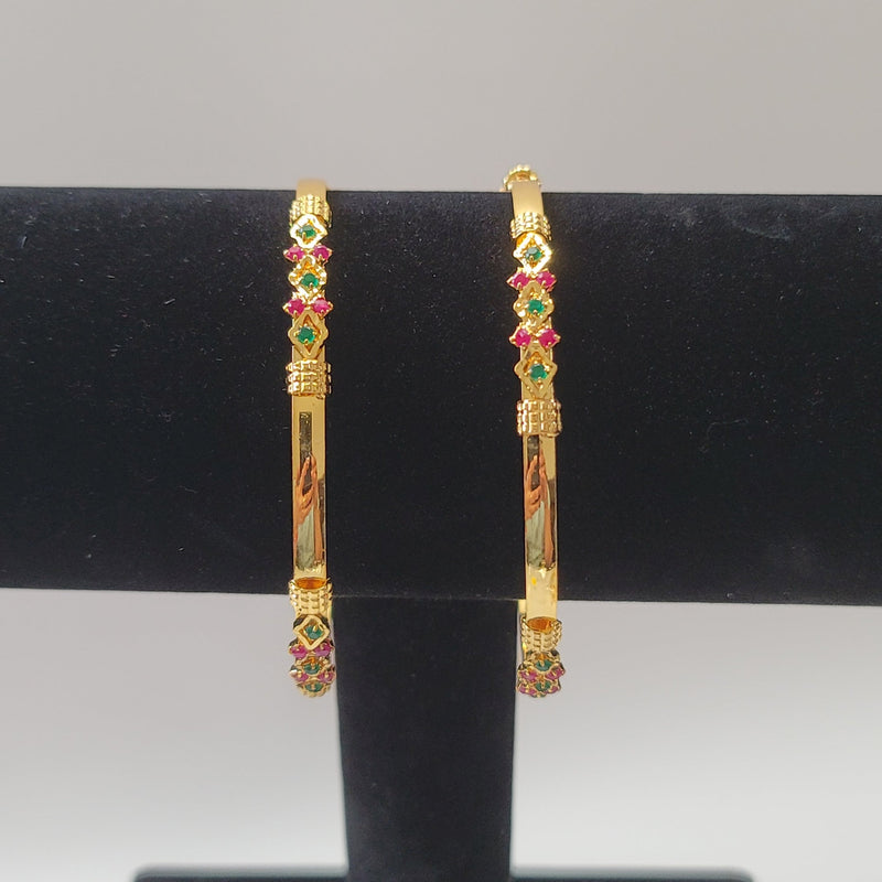 Beautiful Gold Polish Multi Stone 2 Piece Bangles Size 2.4 2.6 2.8 2.10