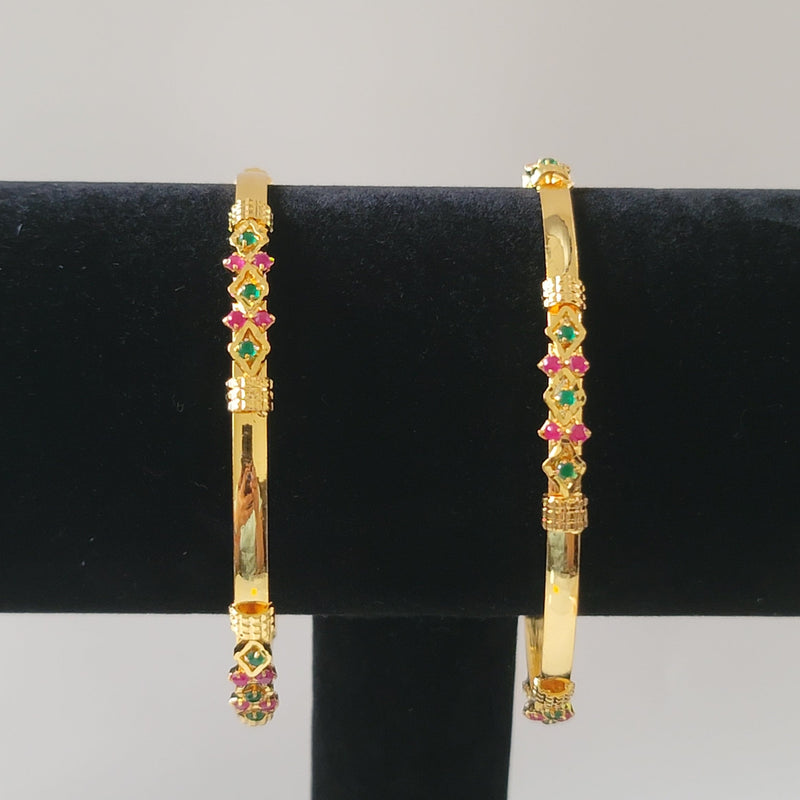 Beautiful Gold Polish Multi Stone 2 Piece Bangles Size 2.4 2.6 2.8 2.10