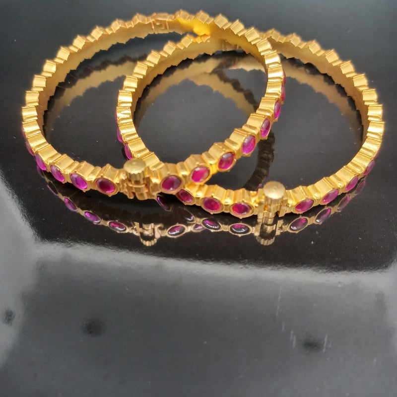 Beautiful Jadav Kundan Pink Stone Screw Bangles (Set Of 2)