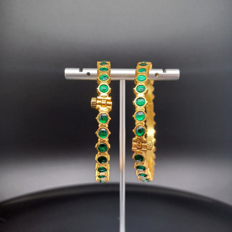 Beautiful Jadav Kundan Green Stone Screw Bangles (Set Of 2)