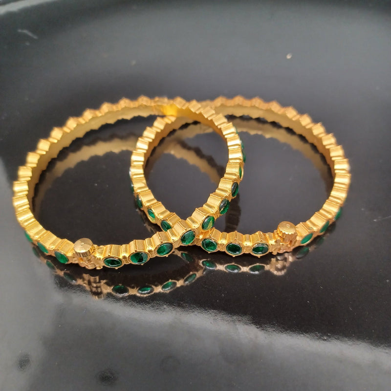 Beautiful Jadav Kundan Green Stone Screw Bangles (Set Of 2)