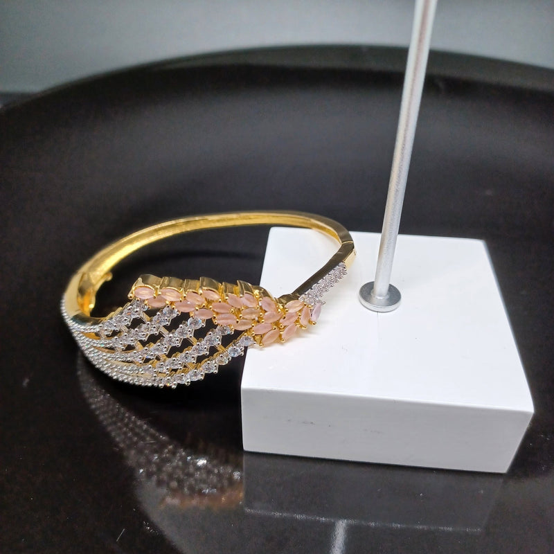 Beautiful Duel Tone Peach Stone AD Leaf Bracelet
