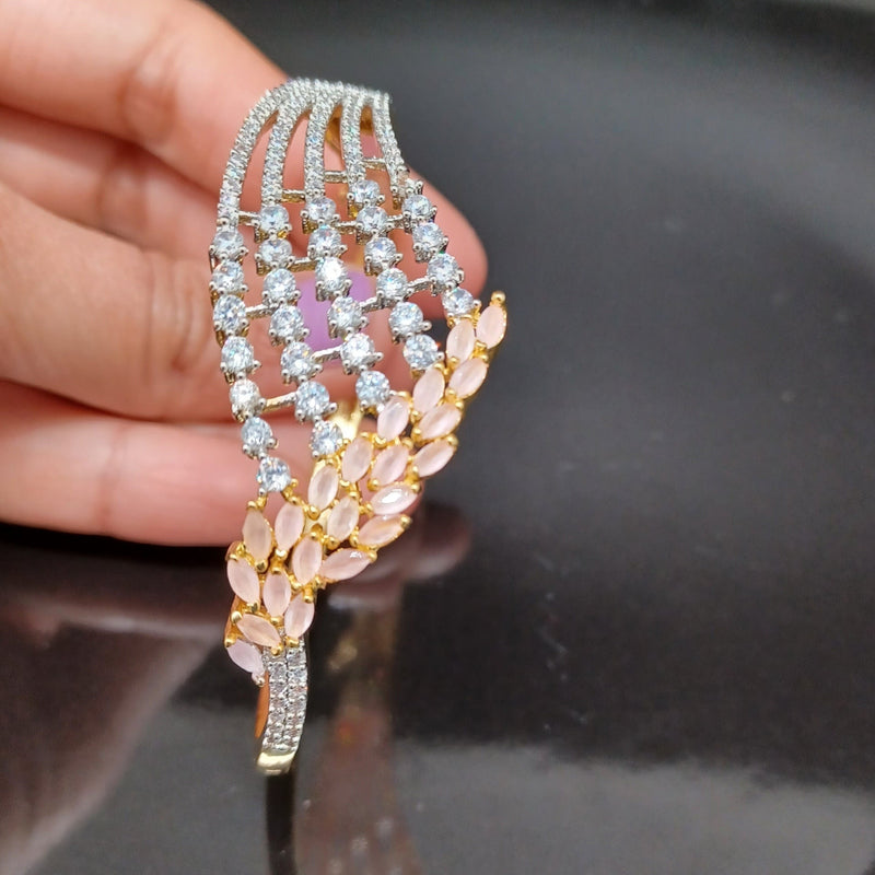 Beautiful Duel Tone Peach Stone AD Leaf Bracelet