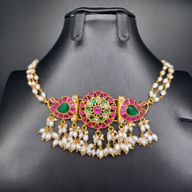 Elegant Multi stone Jadav Kundan Rice Pearl Choker