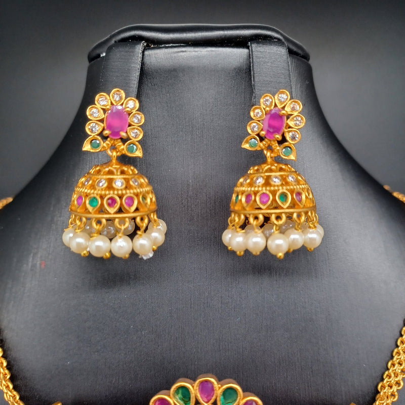 Beautiful Multi Stone Matt Finish Multistone Lakshmi Choker Set With Jumka