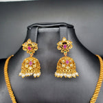 Beautiful Matt Gold Finish MultiStone Peacock Choker Set With jumka