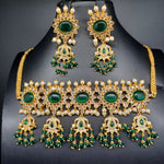 Elegant AD Green Kempu Stone Green Beads choker Set with Earrings