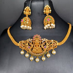 Beautiful Antique Finish Multi Stone Lakshmi Choker With Jumka