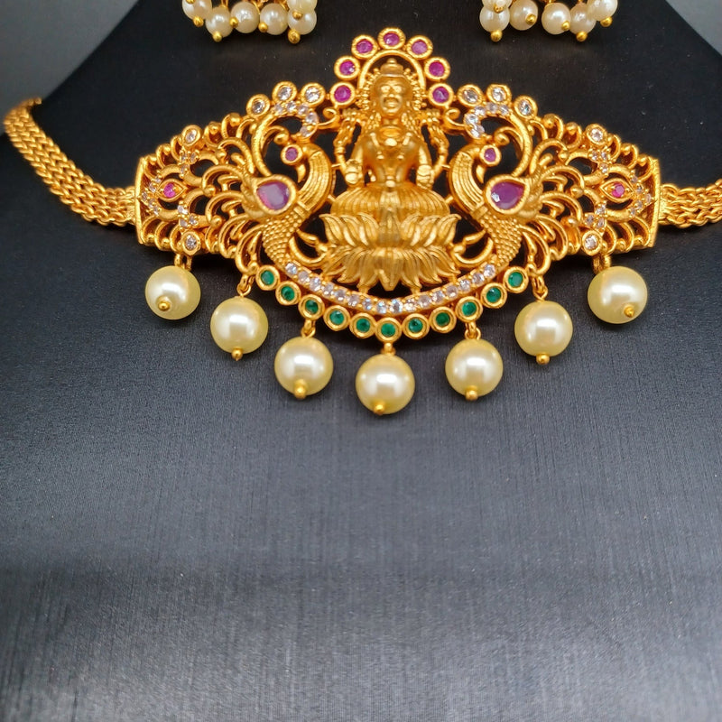 Beautiful Antique Finish Multi Stone Lakshmi Choker With Jumka