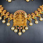 Beautiful Antique Finish Multi Stone Lakshmi And Peacock Choker With Earrings