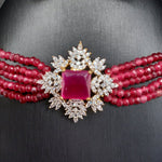 Beautiful Ruby Beads Choker With AD And Ruby Stone locket And Earrings