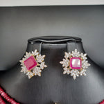 Beautiful Ruby Beads Choker With AD And Ruby Stone locket And Earrings