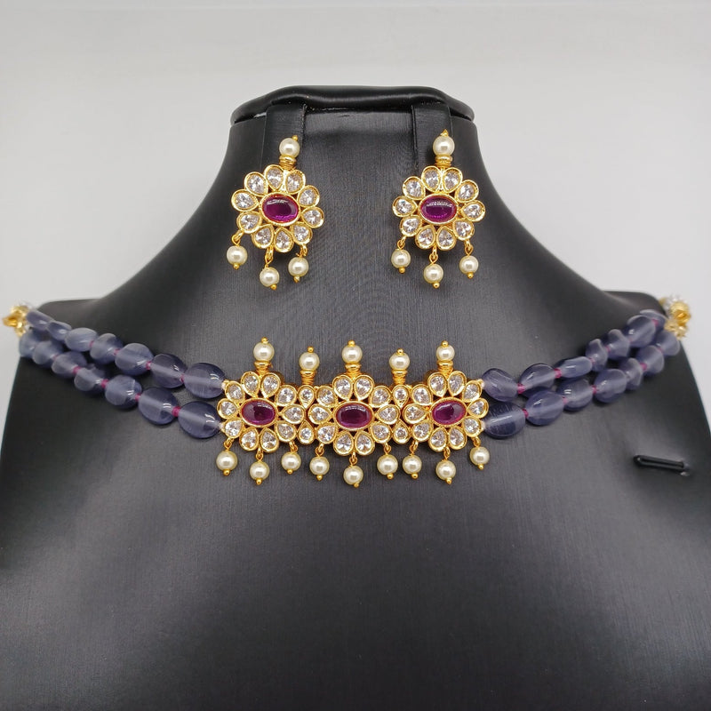 Beautiful Purple Monalisa Beads Ad And Ruby Stone Choker With Studs