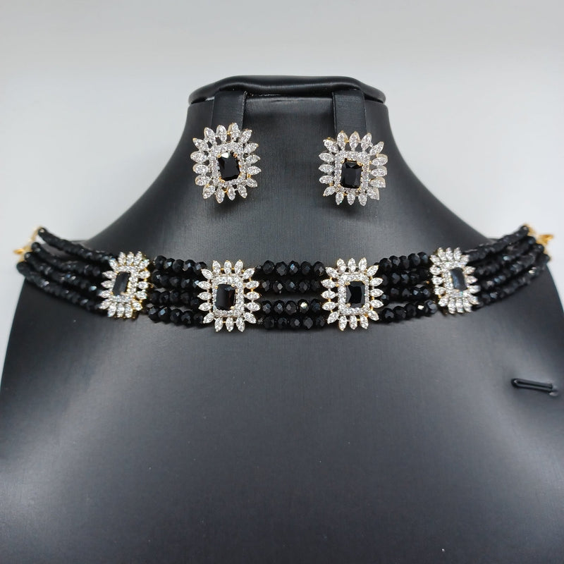 Beautiful Black Beads Choker With AD And Black Stone Choker With Earrings