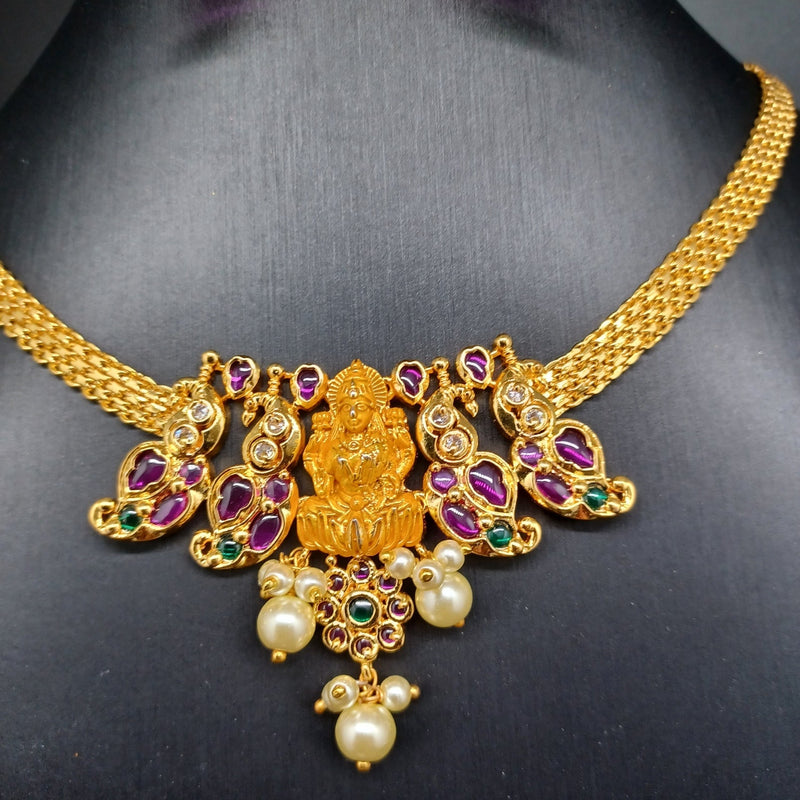 Beautiful Imitation Gold Multi Stone Small Lakshmi Devi Set With Earrings