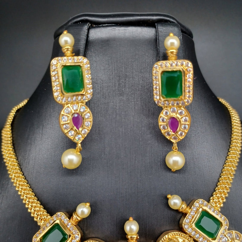 Beautiful Imitation Gold AD And Multistone Lakshmi Devi Chain Choker Set With Earrings