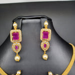 Beautiful Imitation Gold AD And Ruby Stone Lakshmi Devi Chain Choker Set With Earrings