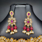 Beutiful imitation Gold AD Ruby Stone Choker With REd Monalisa Beads With Earings