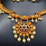Beautiful Multi Stone Imitation Gold peacock Kante With Earrings