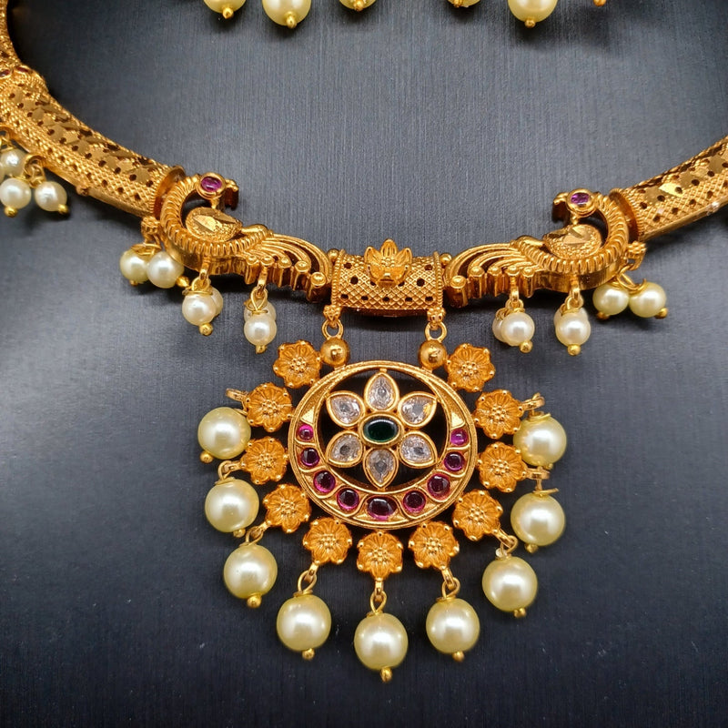 Beautiful Multi Stone Imitation Gold peacock Kante With Earrings