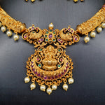Beautiful Imitation Gold Multi Stone Lakshmi Devi Kante With Earrings