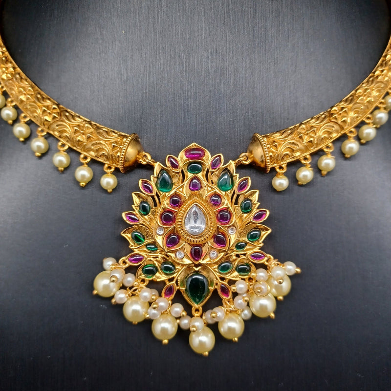 Beautiful Imitation Gold Multi Stone Kante With Earings
