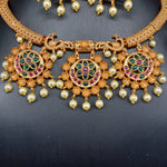 Beautiful Imitation Gold Multi Stone Peacock Kante With Earrings