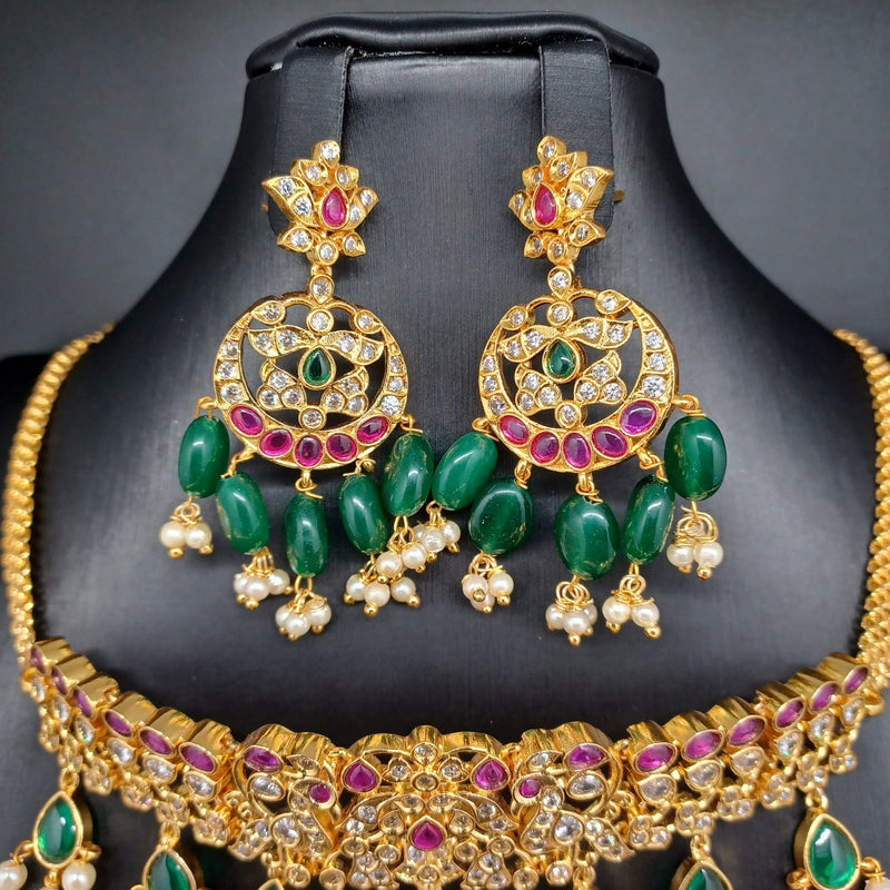 Beautiful imitation Gold Multi Stone Peacock Choker With Earrings