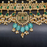 Elegant AD And Emerald Choker With Mint Green Monalisa beads With Earrings