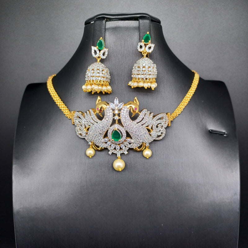 Beautiful AD And Emerald Stone Choker With Earrings