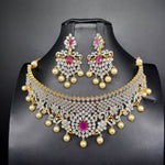 Beautiful Diamond finish AD And Ruby Stone Choker With Earrings