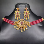 Beautiful AD and Multi Stone Ruby Beads Choker With Earrings