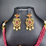 Beautiful AD and Multi Stone Ruby Beads Choker With Earrings