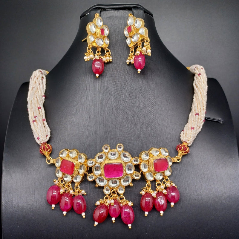 Beautiful Multi Stone Jadav Kundan Sugar Beads Choker With Earrings