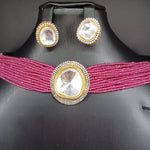 Beautiful Multi Strand Magenta Beads Polki Kundan Chooker With Studs