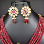 Elegant Multi Strand Marron Beads With Polki Kundan Locket And And Earrings