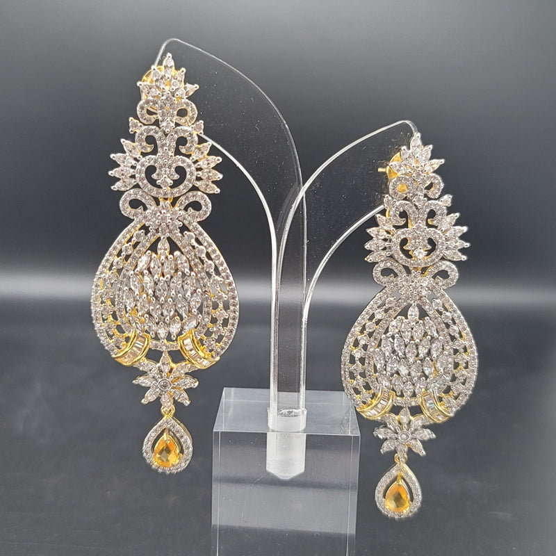 Beautiful Gold Finish AD and Champagne Color Stone Earrings