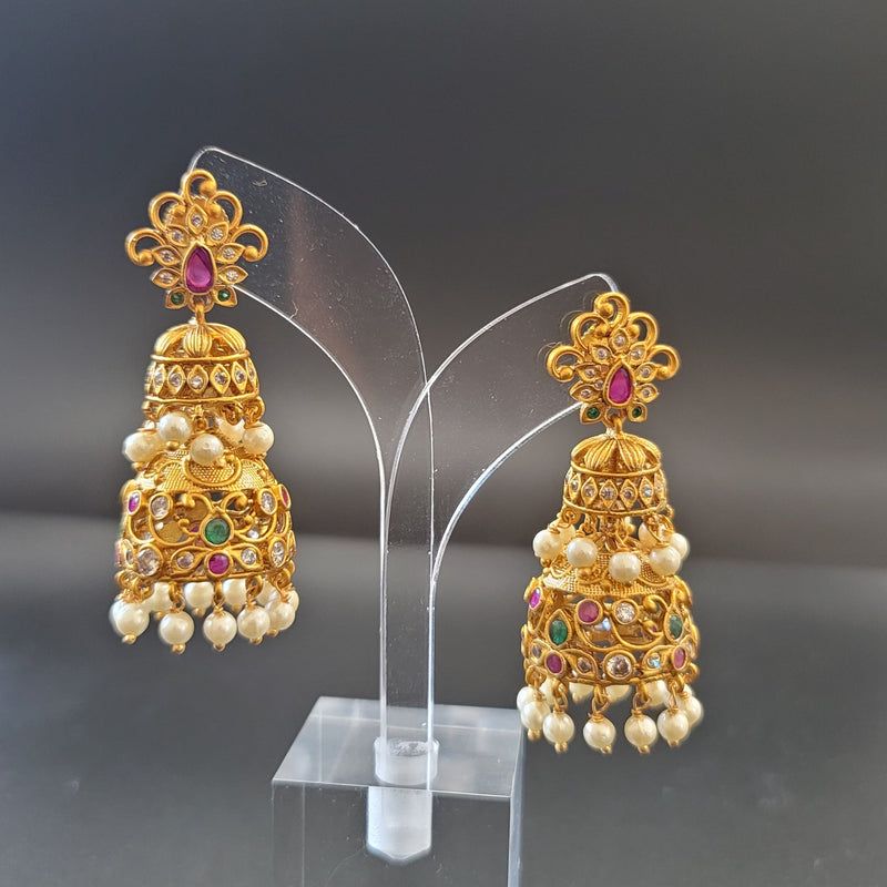 Beautiful Imitation Gold Multi Stone Step Jumka