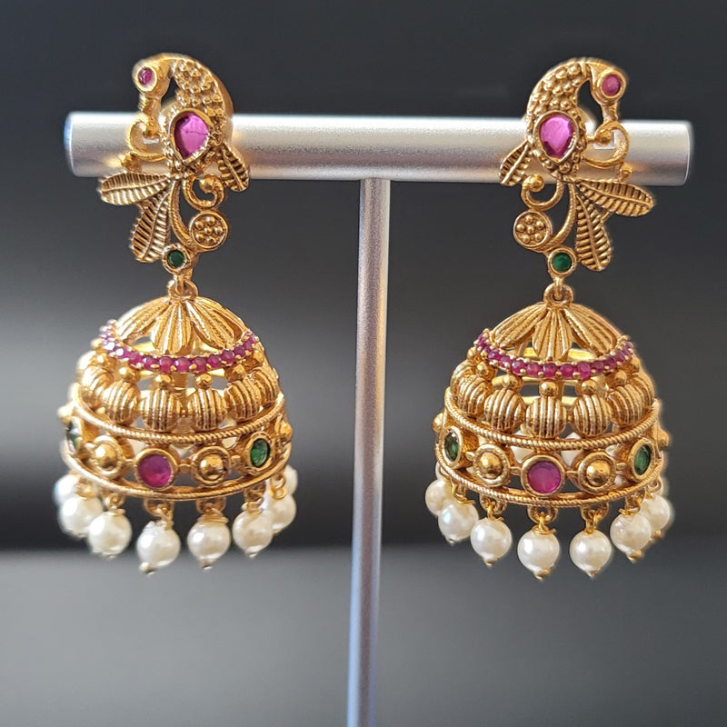 Beautiful Gold Polish multi Stone Peacock Jumka