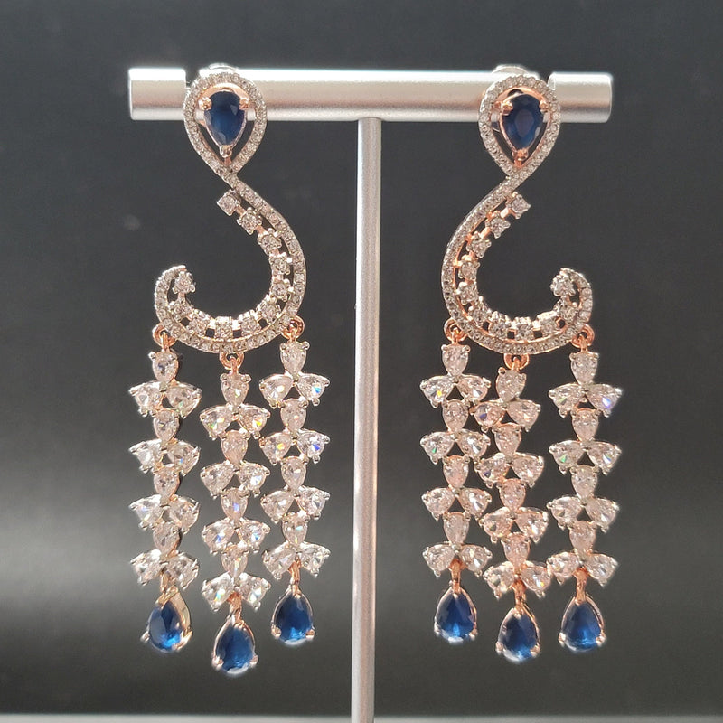 Beautiful AD And Blue Stone Rose Gold Polish Earrings