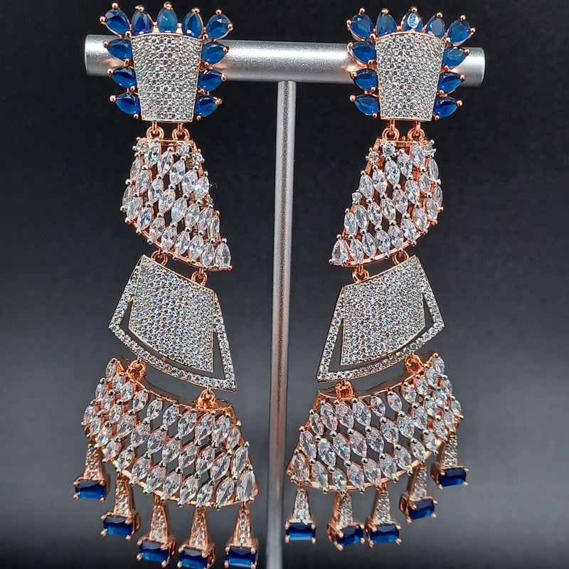 Beautiful AD And Sapphire Stone Rose Gold Polish Earrings